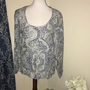 Flax Paisley Top Kangaroo Pocket Linen Lagenlook